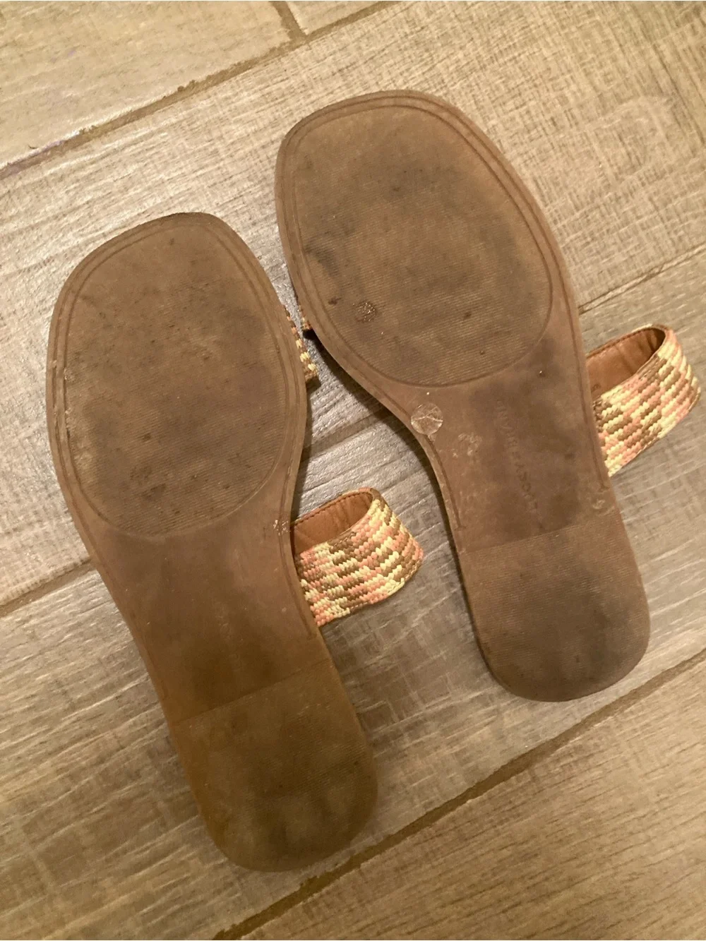 Lucky Brand Tan Slide Sandals with Yellow & Brown Woven Straps - Picture 3 of 3